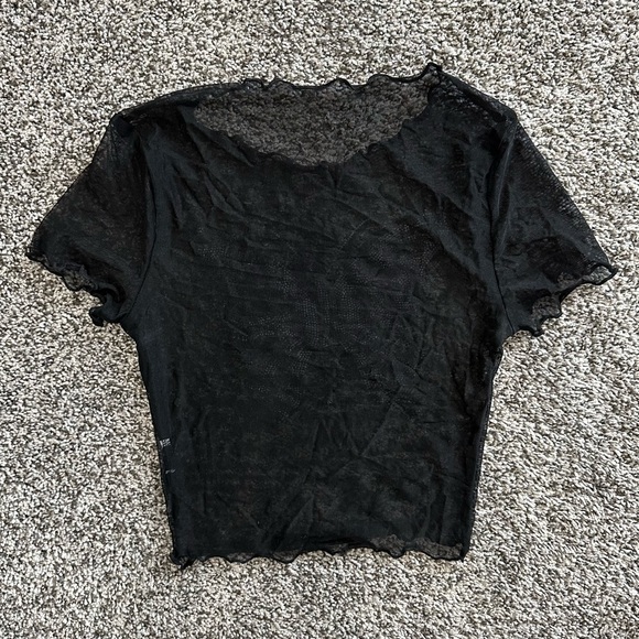 Black Mesh Rhinestone Butterfly Crop Top - Picture 2 of 2